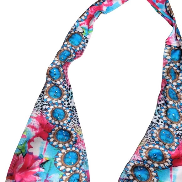 Ruby Yaya floral pattered halter top adjustable string bikini size small pink bl - Picture 7 of 7